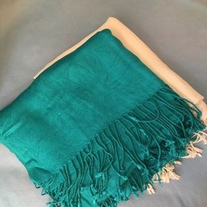 Two light soft scarfs / shawls, white and teal.